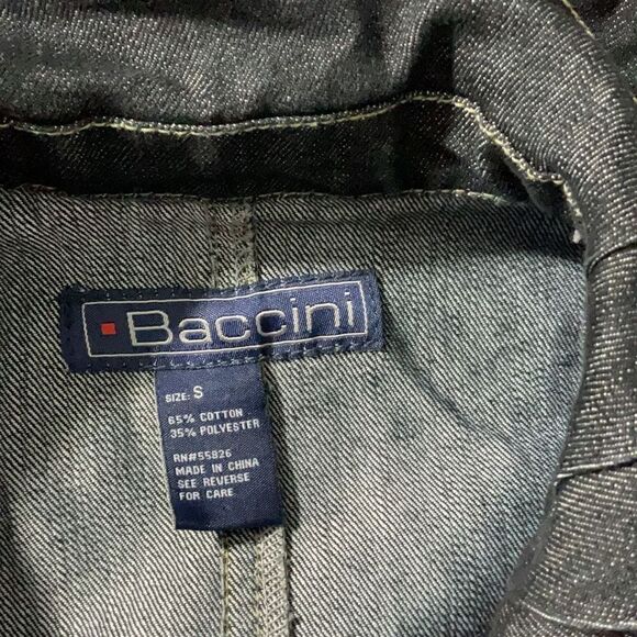 VTG Baccini Dark Blue Denim Jacket Wide Puckered Collar Button Front Size Small - Picture 5 of 5